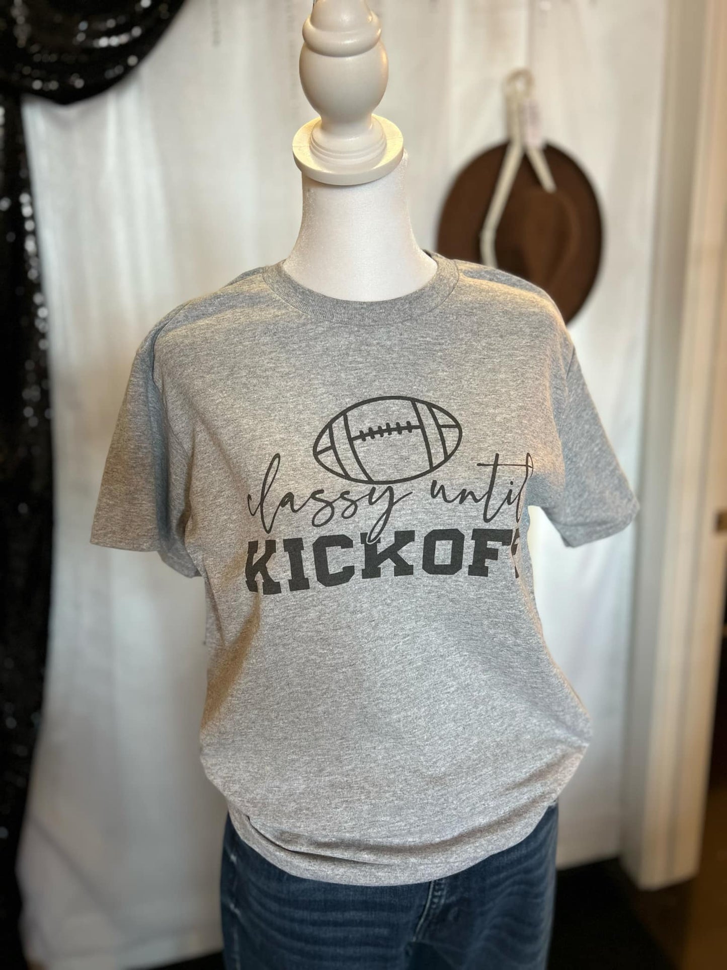 Gray KICKOFF Rugby Letter Print Top