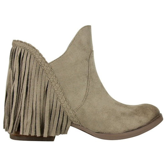 Not Rated Braxton Cowgirl Fringe Ankle Booties In Taupe