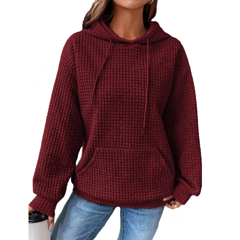 Waffle Round Neck Long Sleeve Top