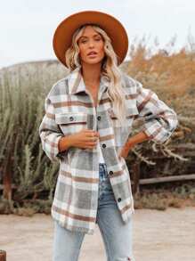 Rust Grey Plaid Heavey Flannel Jacket