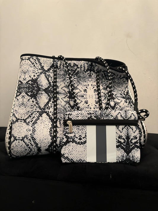 Black and White Bag with Attached Wallet