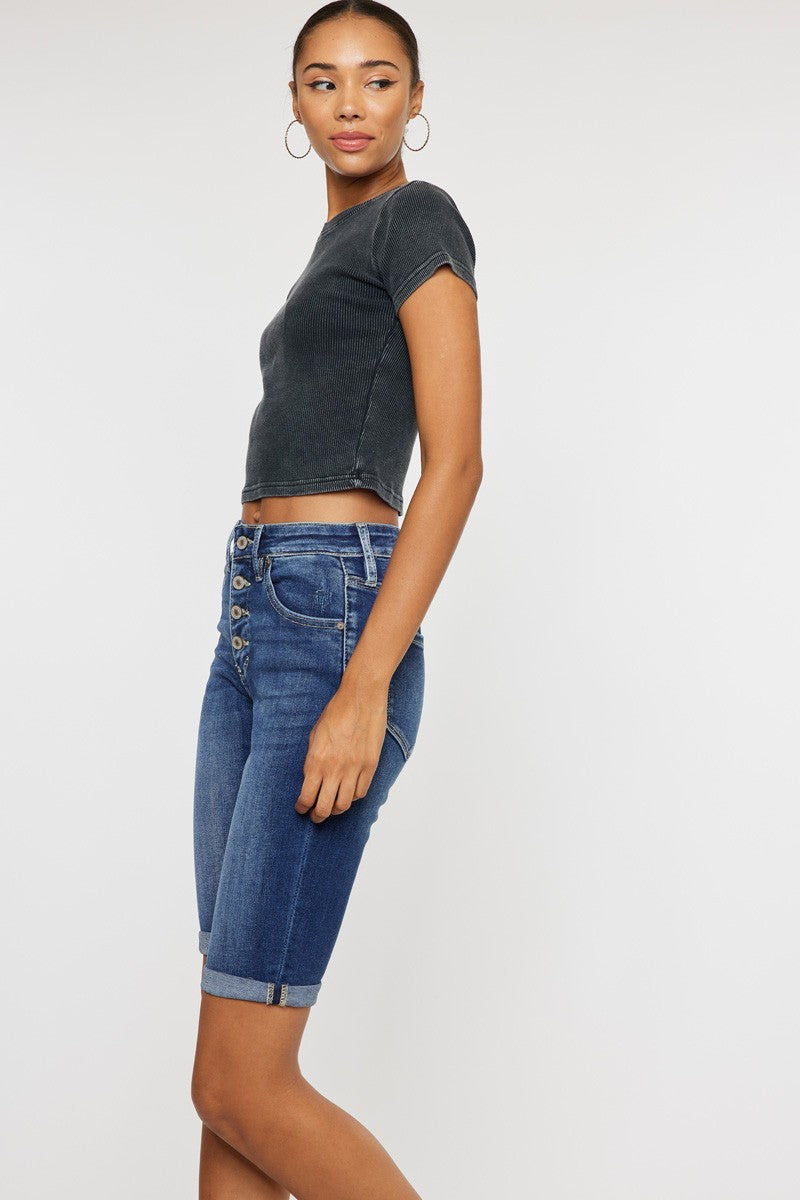 KAN CAN HIGH RISE CUFF BERMUDA JEANS