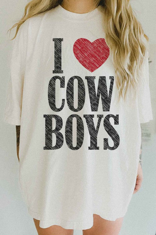 I LOVE COWBOYS WESTERN COUNTRY OVERSIZED TEE