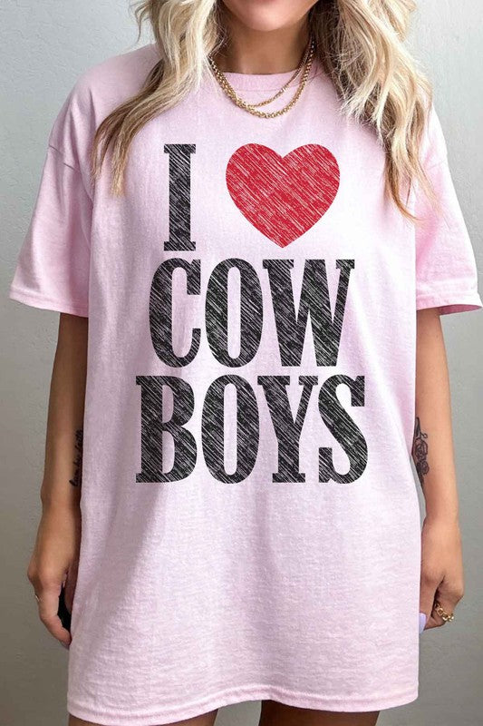 I LOVE COWBOYS WESTERN COUNTRY OVERSIZED TEE