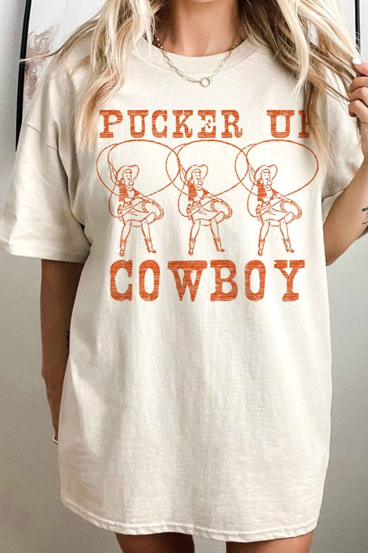 PUCKER UP COWBOY WESTERN COUNTRY OVERSIZED TEE