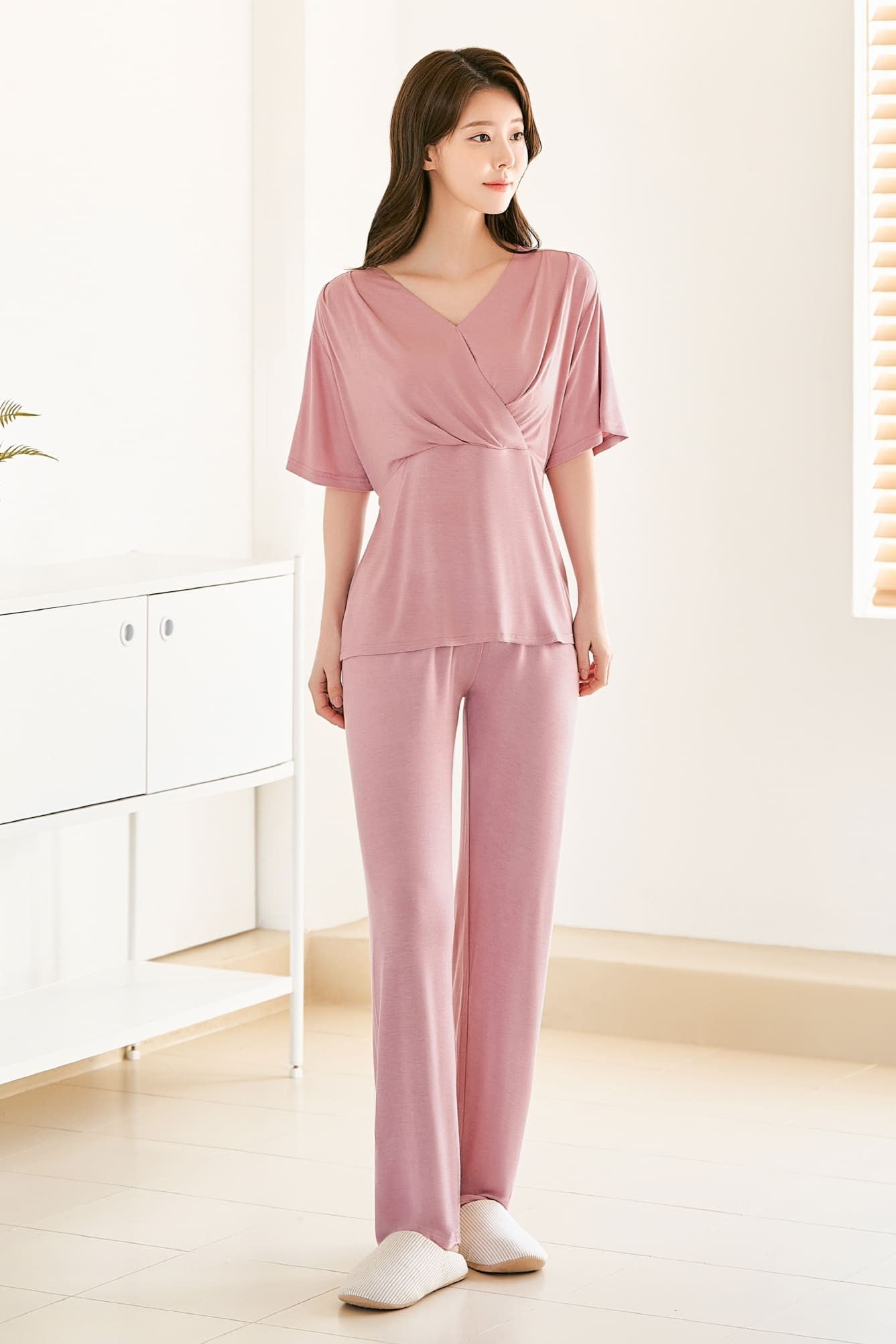 Soft cotton wrap-style loungewear set