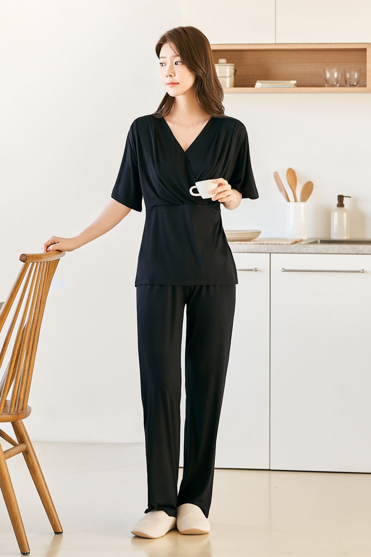 Soft cotton wrap-style loungewear set