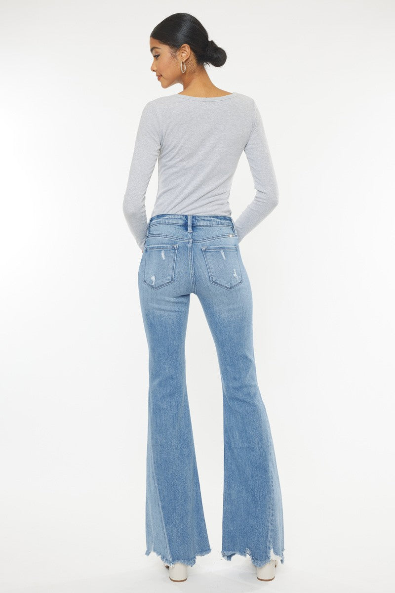 Kan Can MID RISE RAW HEM FLARE JEANS