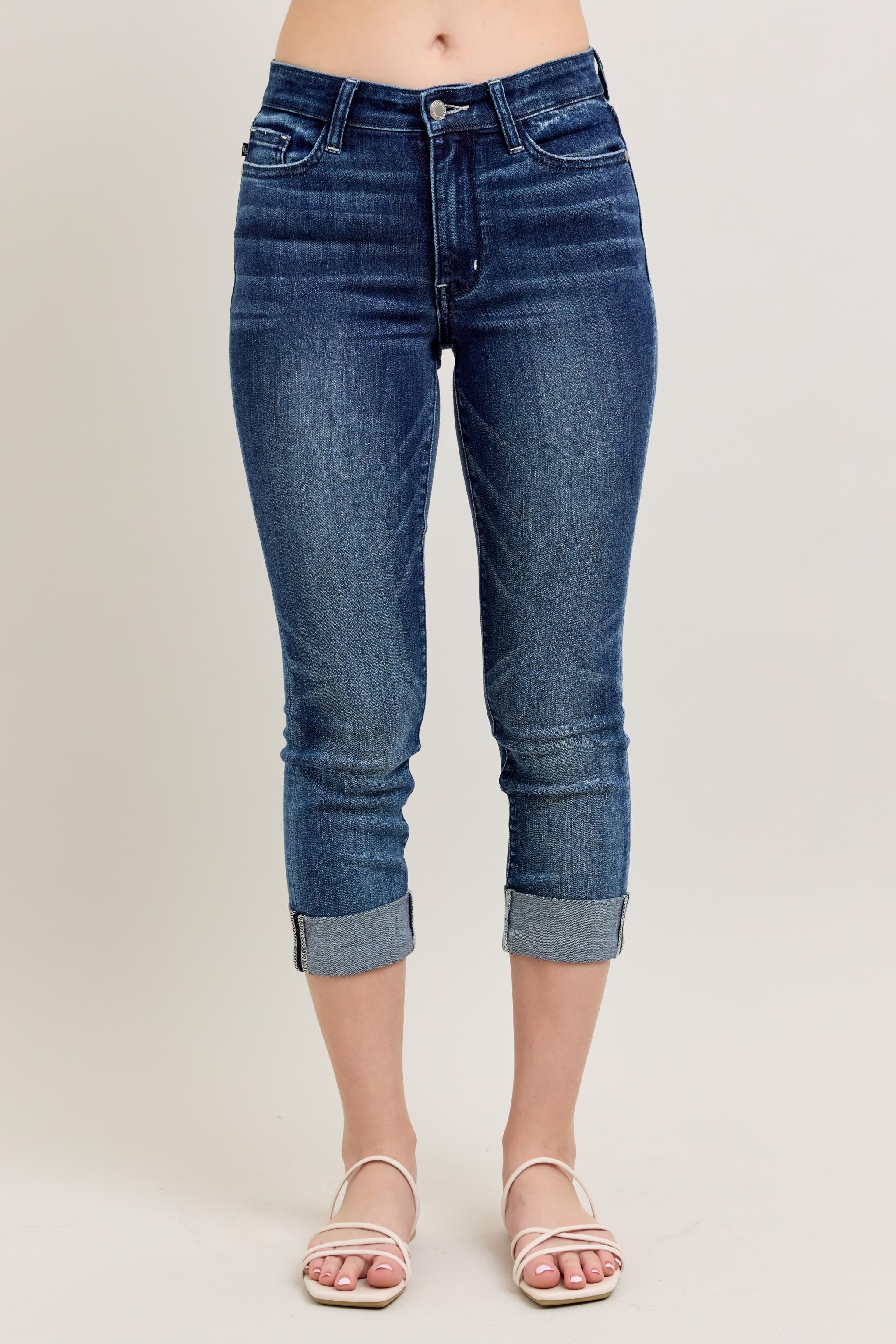 Dark Washed Cuffed Judy Blue Capri