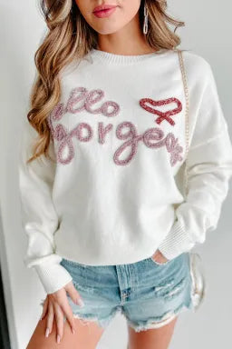 Hello gorgeous Graphic Ribbed Trim Sweater