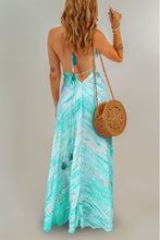 Load image into Gallery viewer, Green Tie Dye Print Lace-up Halter Open Back V Neck Maxi Dress