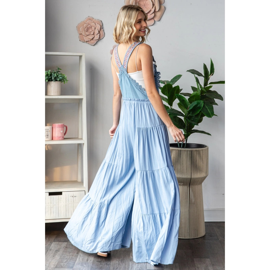 Embroidered Strap Flowy Jumpsuit