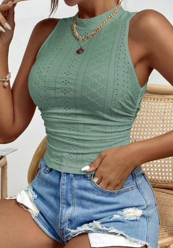 Eyelet Embroidery Ruched Tank Top