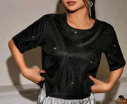 Black Glitzy Glitter Slightly Cropped Tee