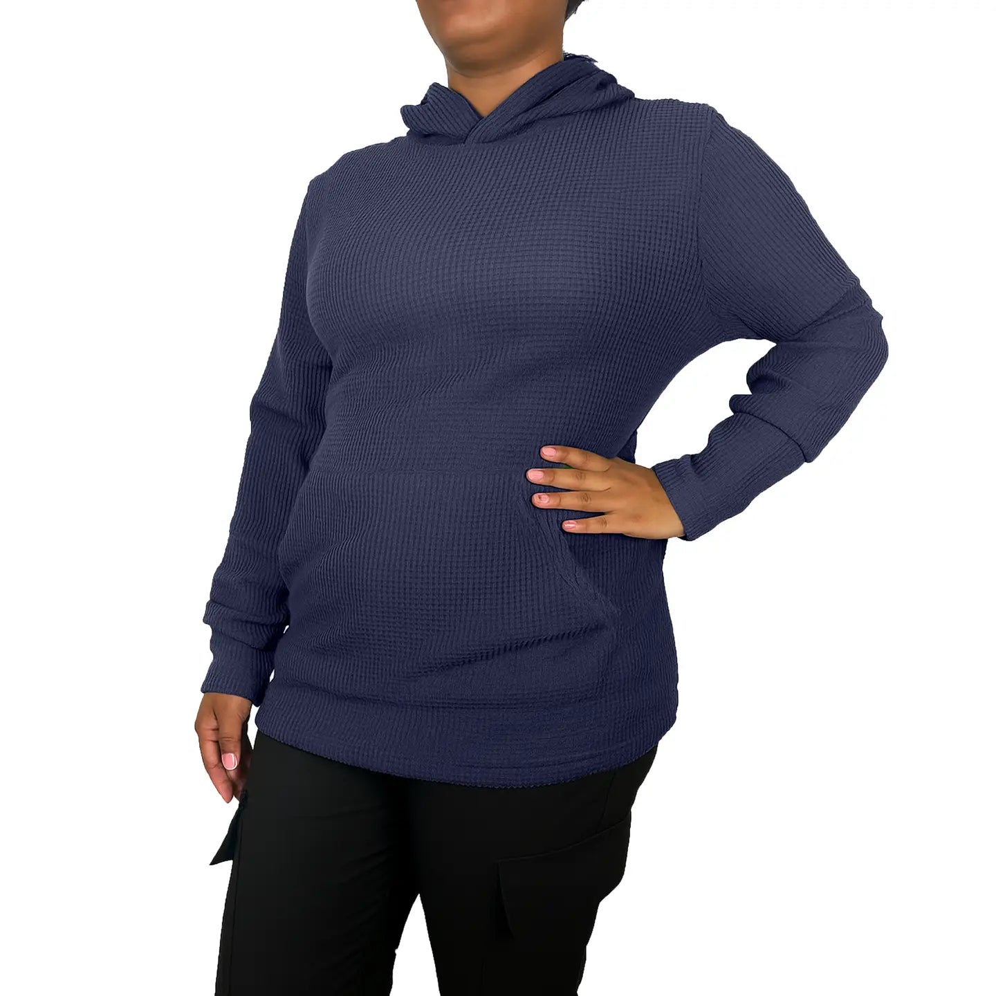 Loose Fit Waffle Knit Thermal Pullover Hoodie