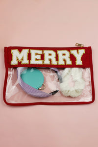 Fiery Red MERRY Contrast Trim Clear Makeup Bag