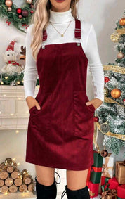 Soft Slant Pocket Corduroy Overall Dress