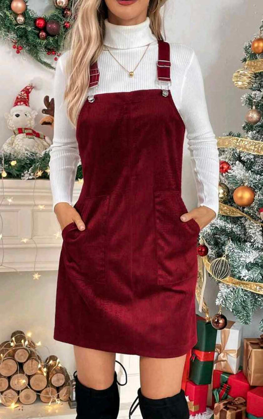 Soft Slant Pocket Corduroy Overall Dress