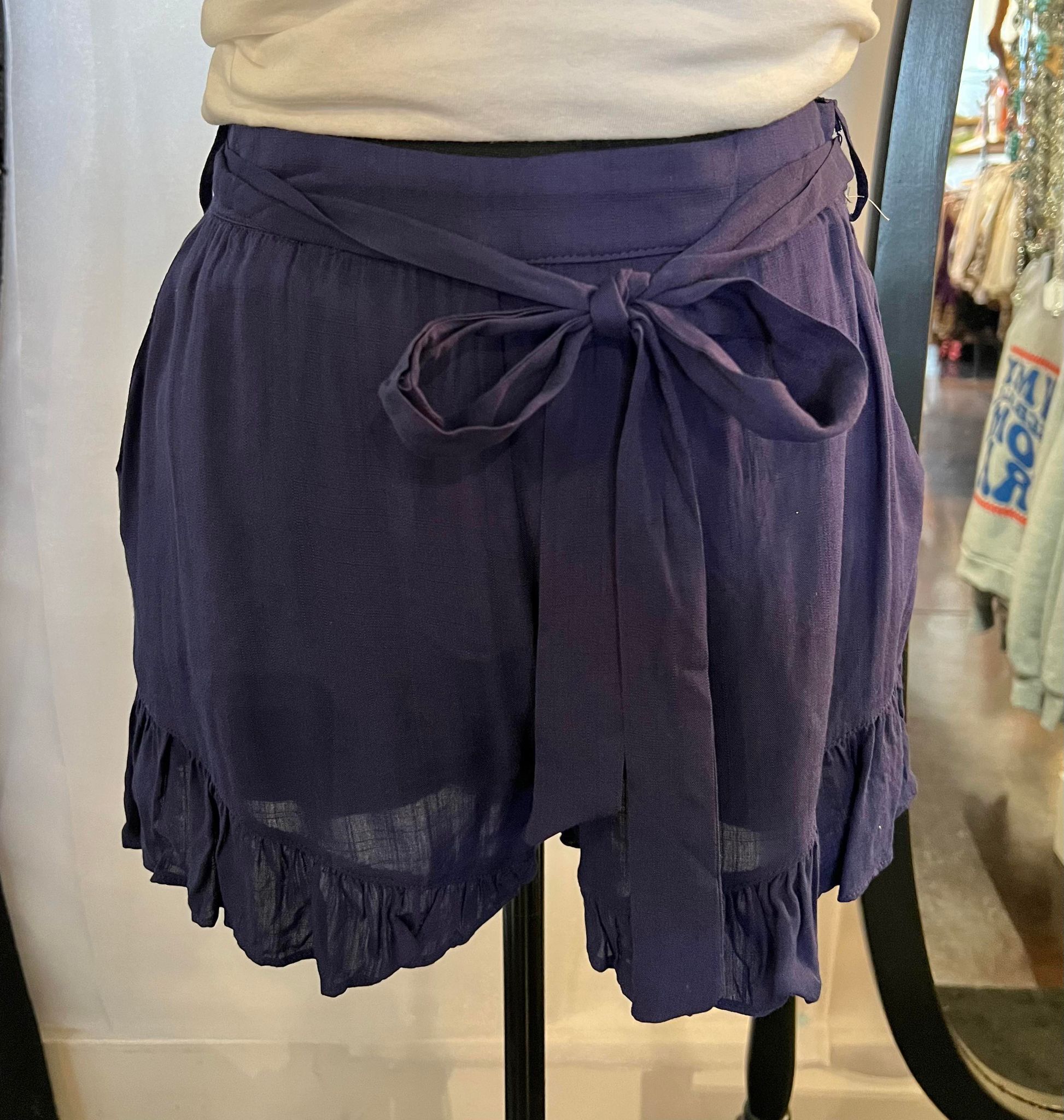 Navy Ruffled High Waisted Shorts