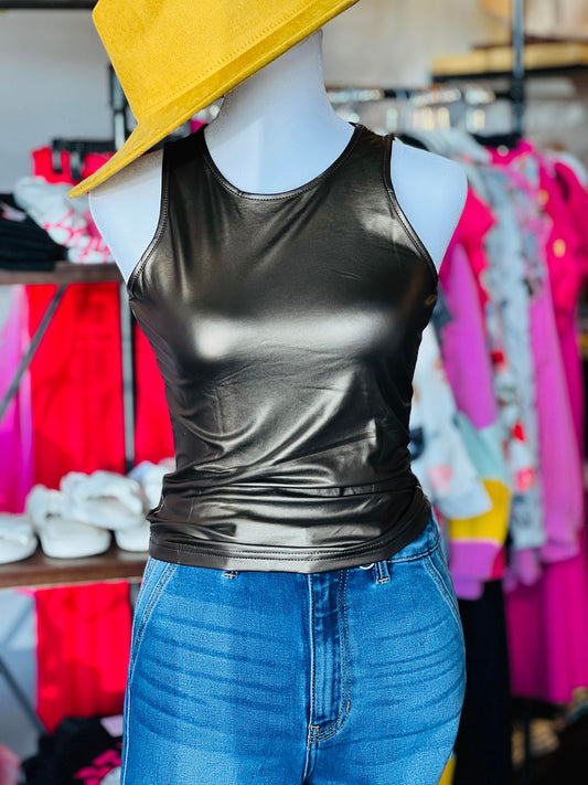 Metalic Gold Pleather Tank Top