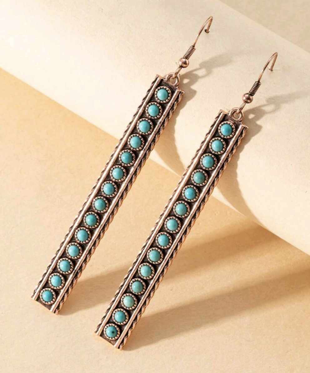 Turquoise Bronze Bar Earrings