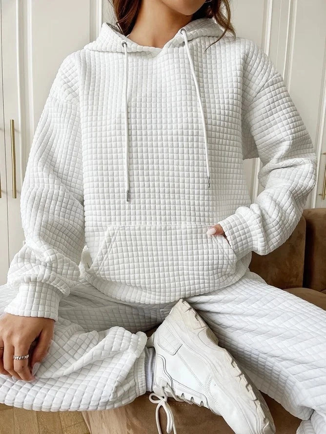 Waffle Round Neck Long Sleeve Top