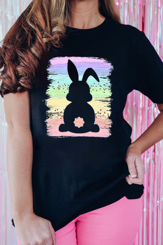 Black Rainbow Splash Easter Rabbit Graphic Tee