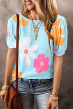 Load image into Gallery viewer, Sky Blue Flower Print Bubble Sleeve Tee