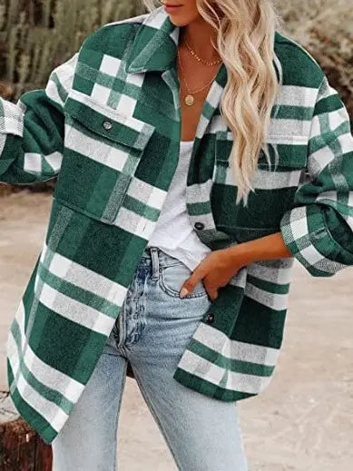 Women's Plaid Button Flannel Shirt Jacket