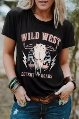 Wild West Desert Roads Steer Head Graphic Tee