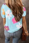 Load image into Gallery viewer, Sky Blue Flower Print Bubble Sleeve Tee