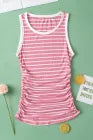 Pink Stripe Contrast Round Neck Sleeveless Slim Top