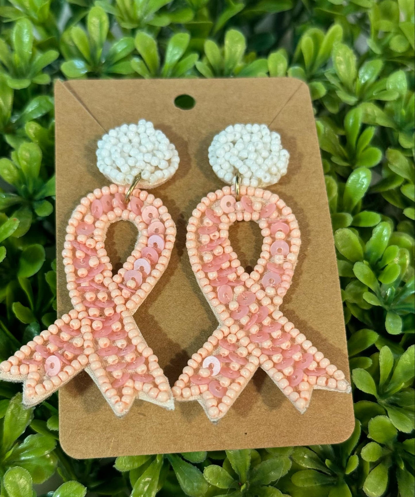 Breast Cancer Awareness Ribbon Beaded Earrings