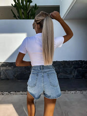 Blue Rhinestone Stripe Shorts