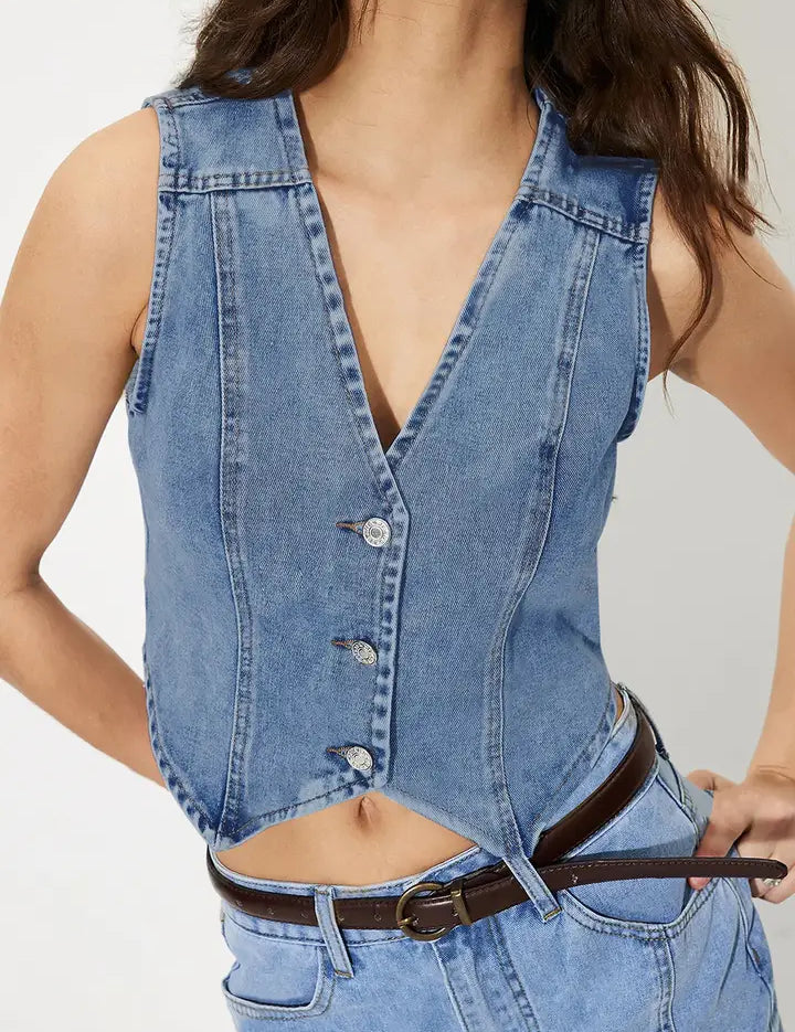 Women's V-Neck Denim Tank Top