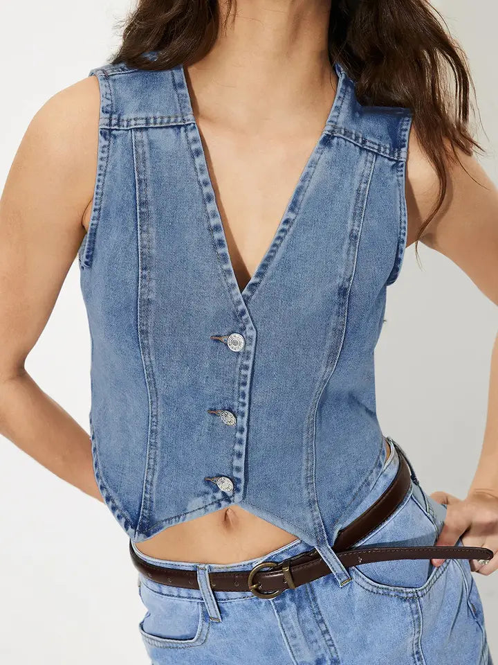 Women's V-Neck Denim Tank Top