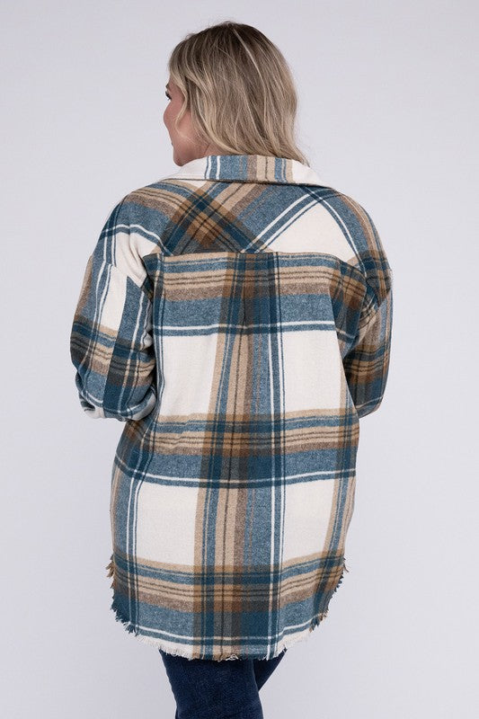 Plus Size Yarn Dyed Plaid Shirt Jacket