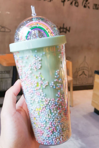 Green 550ml Glitter Rainbow Reusable Plastic Water Cup