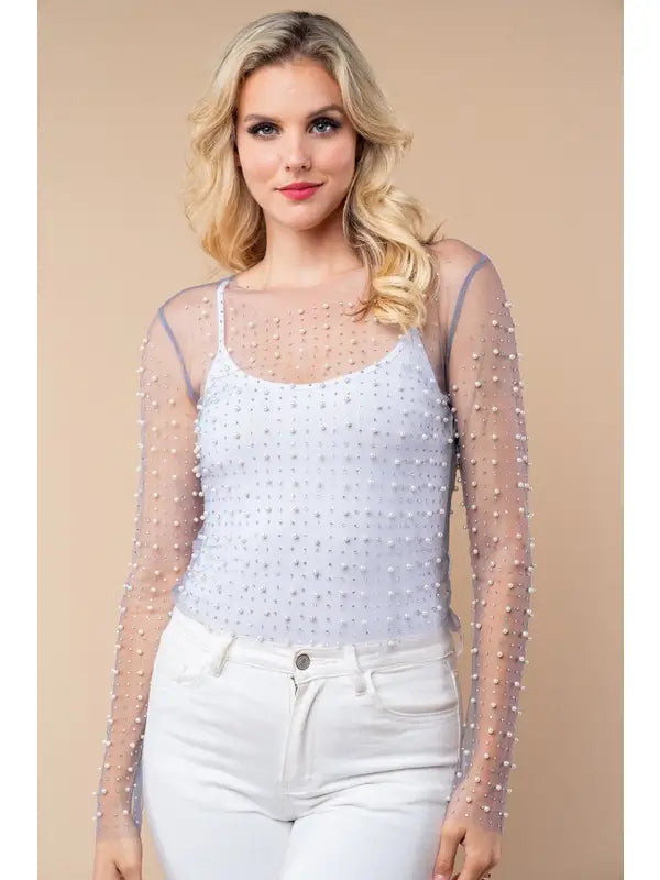 Long Sleeve Metalic Mesh Top