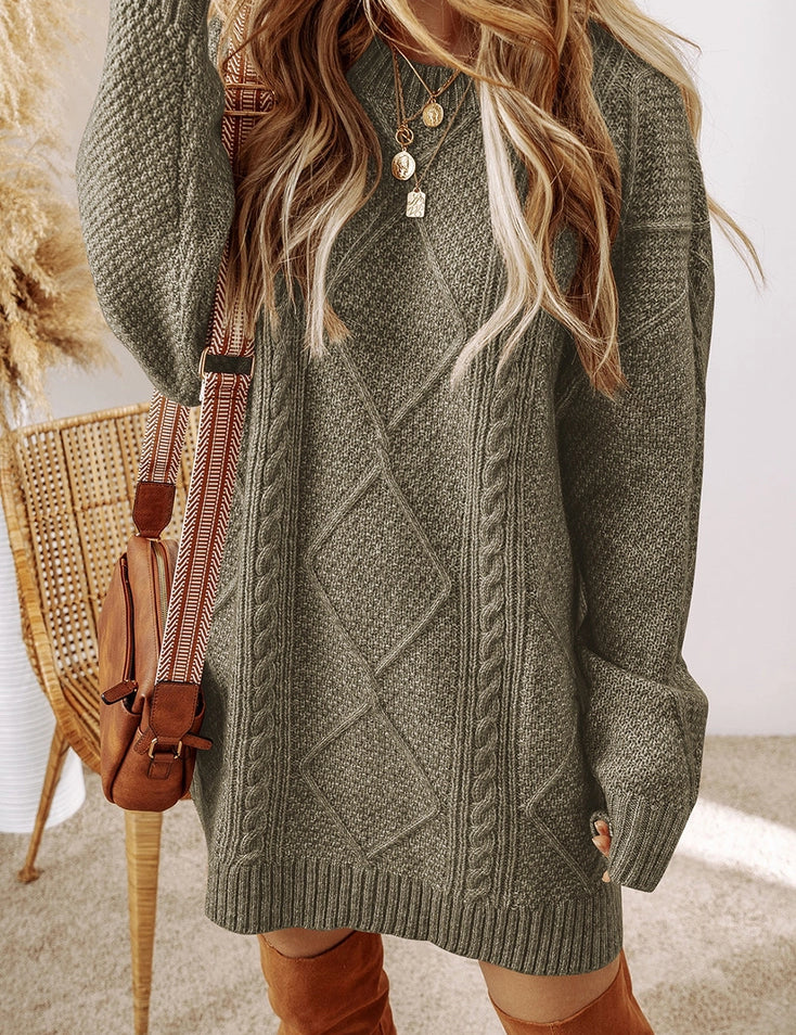 Cable Knit Drop Shoulder Loose Fit Sweater Dress