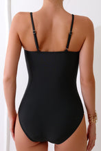 Load image into Gallery viewer, Black Spaghetti Straps Metal V Decor One-Piece Swimsuit