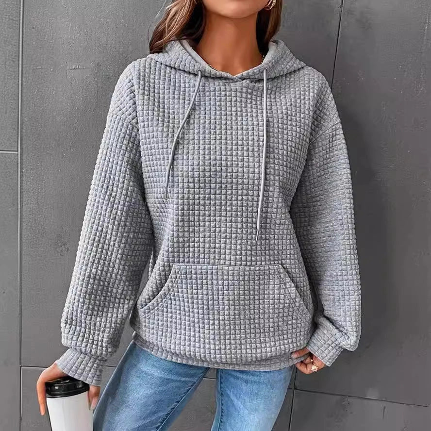 Waffle Round Neck Long Sleeve Top