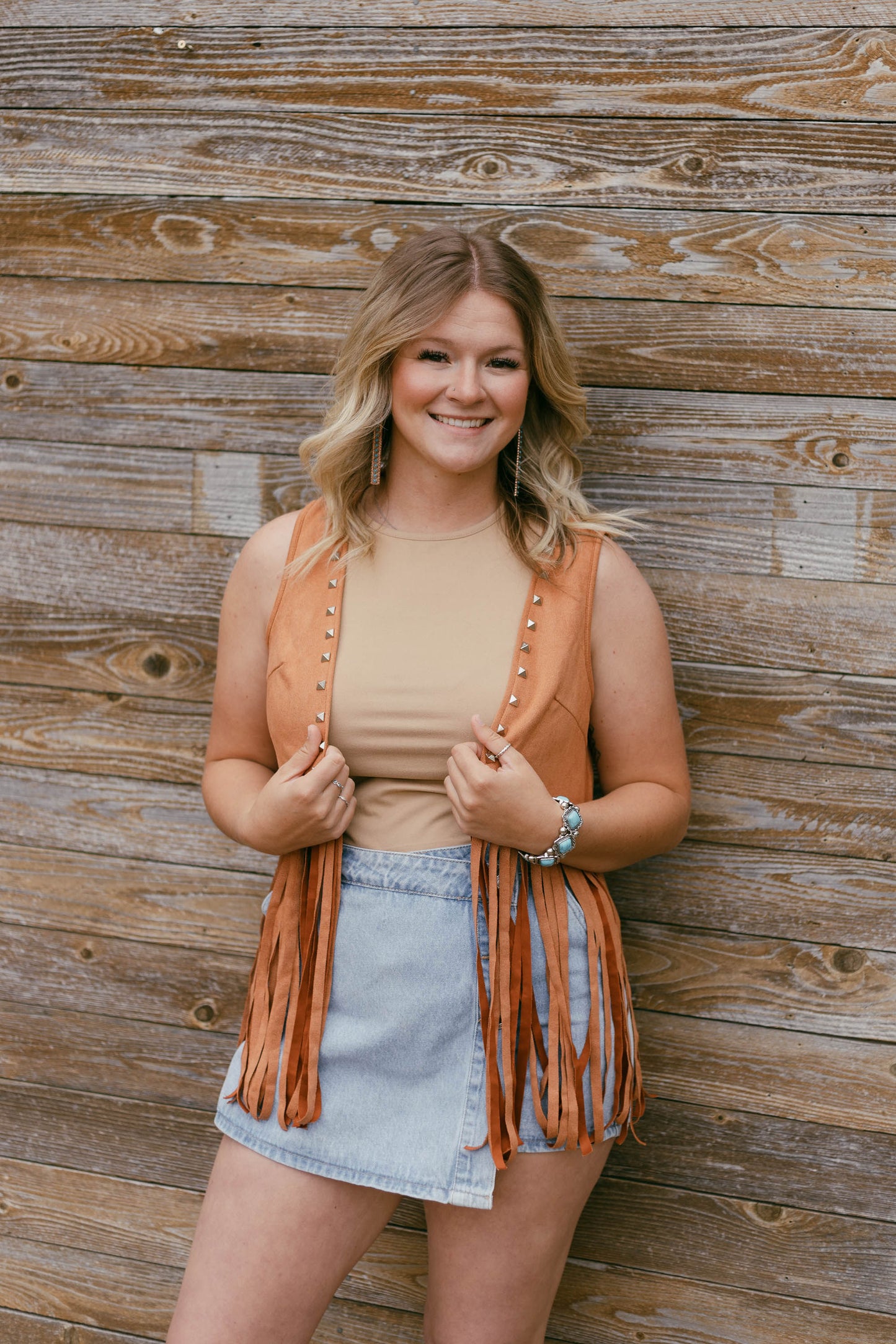 Western Sleeveless vest with Studs and Fringe