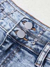 Denim Rhinestone raw hem shorts
