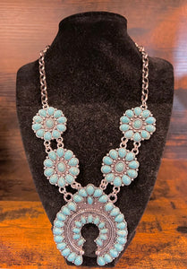 Silver and Turquoise Squash Necklace