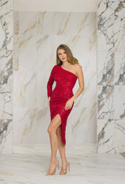 Sequence One Shoulder Cocktail Holiday Party Dress