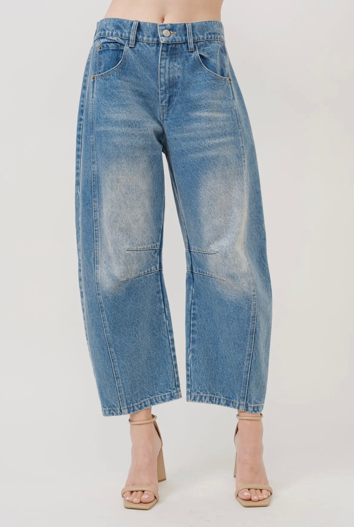 Blue Light Wash Barrel Jeans