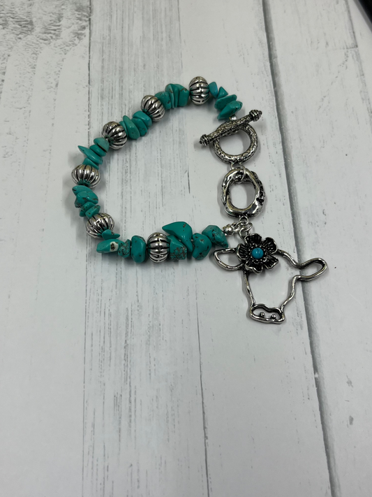 Turquoise Stone Western Bracelet with cow head