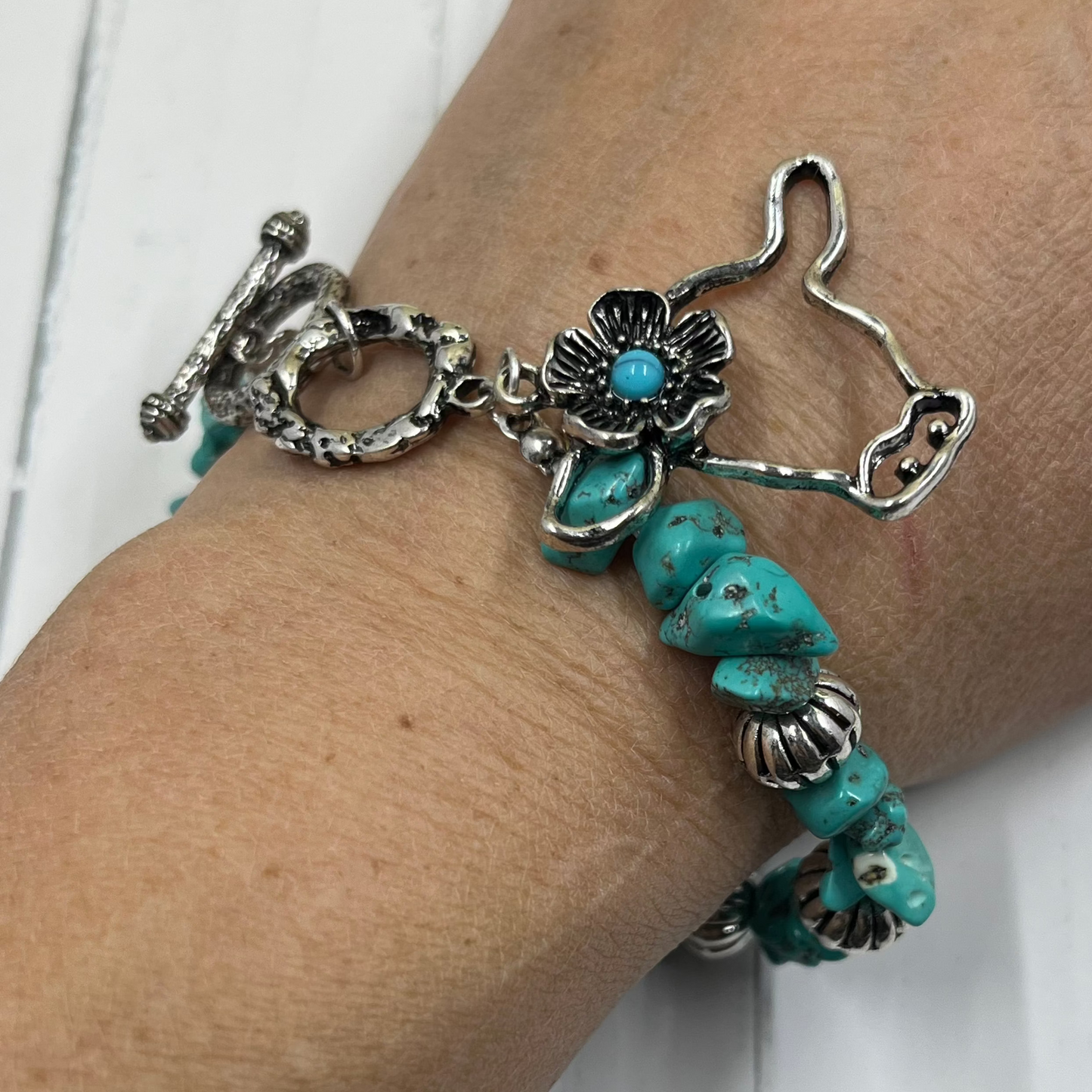 Turquoise Stone Western Bracelet with cow head