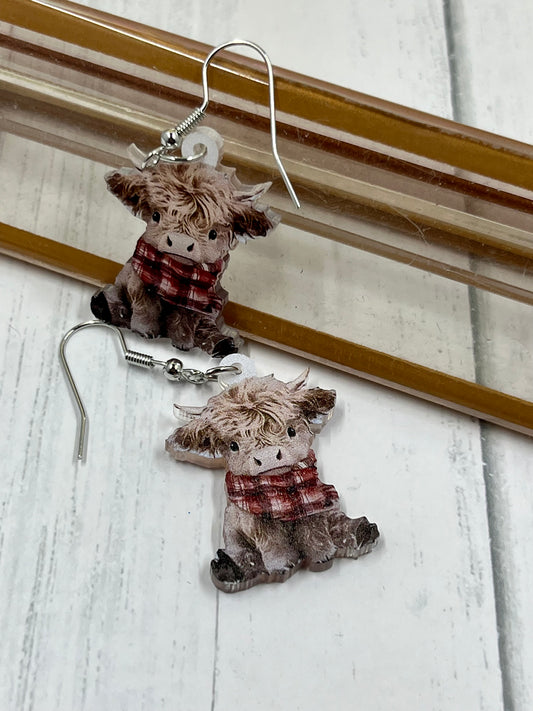 Highland Cow With Scarf Earrings